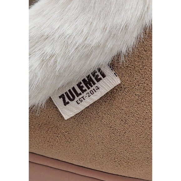 Zulemei Slippers House Shoes Cozy Brown White Faux Fur Rubber Sole Womens 9 New - Picture 5 of 7